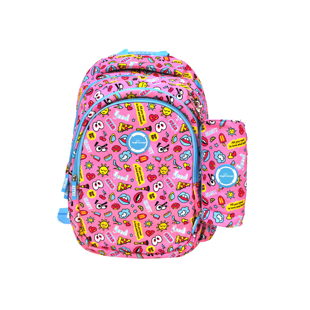 Kid's School Backpack 2 Sets with Pencil Box Bags for School Comic Style Backpack Polyester Oxford Cloth Girls backpack