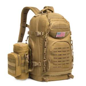 Khaki 38L Tactical Molle Backpack for Men Military Bag Rucksack Large Army 3 Day Assault Pack with 3L Water Bottle Bag