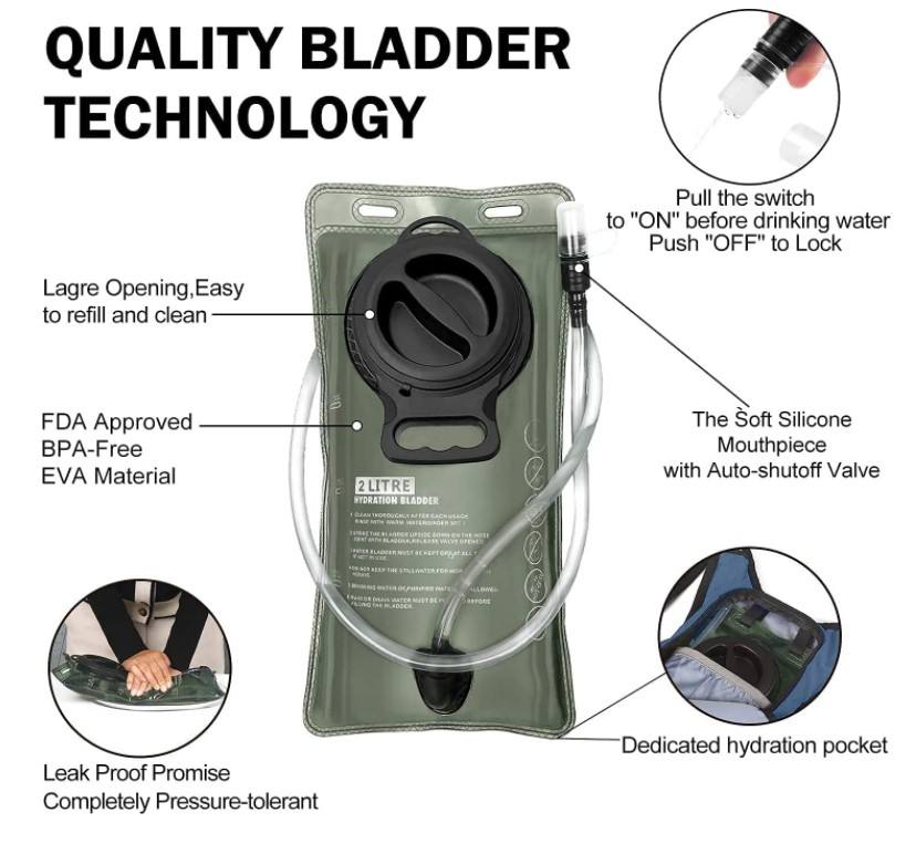 Hydration Backpack with 70oz Water Bladder 2 Waist Pouch Water Pack Lightweight Nylon Hydration Pack for Hiking Camping Cycling